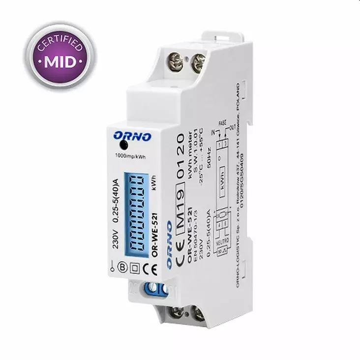 KWh-mittari 1-vaihe digitaalinen 40A - 230V Kaapelit, adapterit, kelat - 10003290 - 1