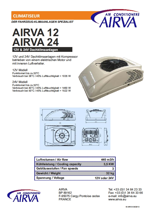AIRVA 24 V Kompressori-ilmastointi 3500 W + 50 astetta C - Ilmastointi + lämpöpumput - AC0122-301 - 1