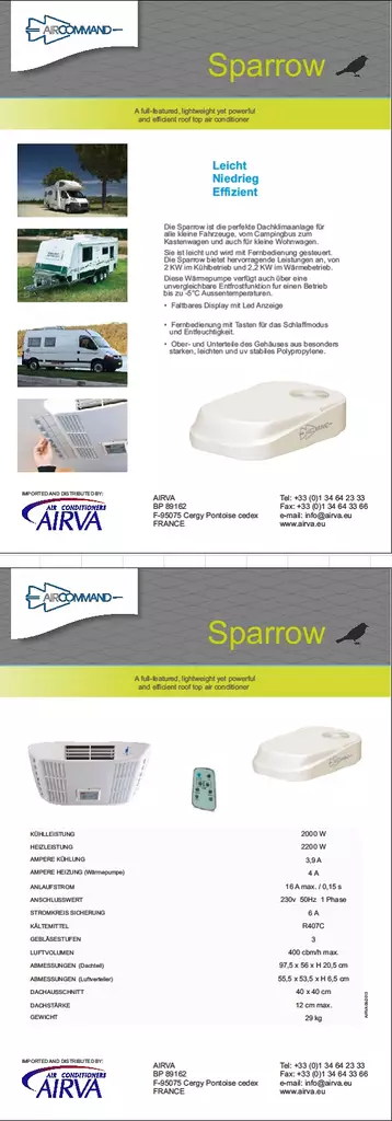AIRVA Sparrow Lämpöpumppu-ilmastointi 2000/2200 W - Ilmastointi + lämpöpumput - AC5860001 - 1
