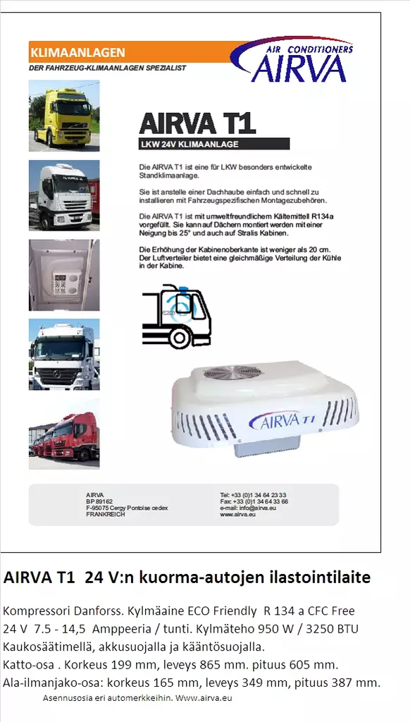 Airva T1 24 V. kuorma-autojen ilmastointilaite - Ilmastointi + lämpöpumput - AC1000-001 - 1