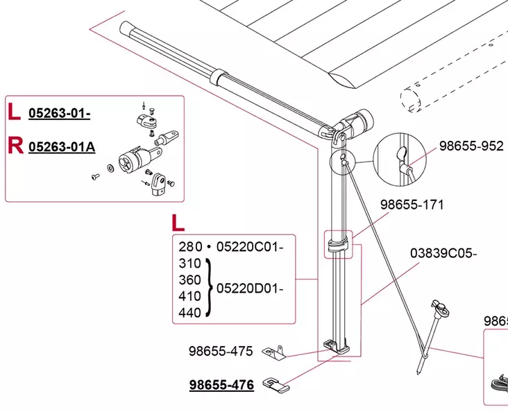 Tukijalka ja ylätuki nivelellä täydellinen Caravan store - Varaosaluettelo ja muut tuotteet. - 9992071 - 1