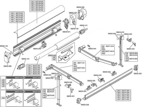 FIAMMA F45 S Titanium 300– 450 markiisin tukijalka vasen - Thule Omnistor osat - 9904162 - 1