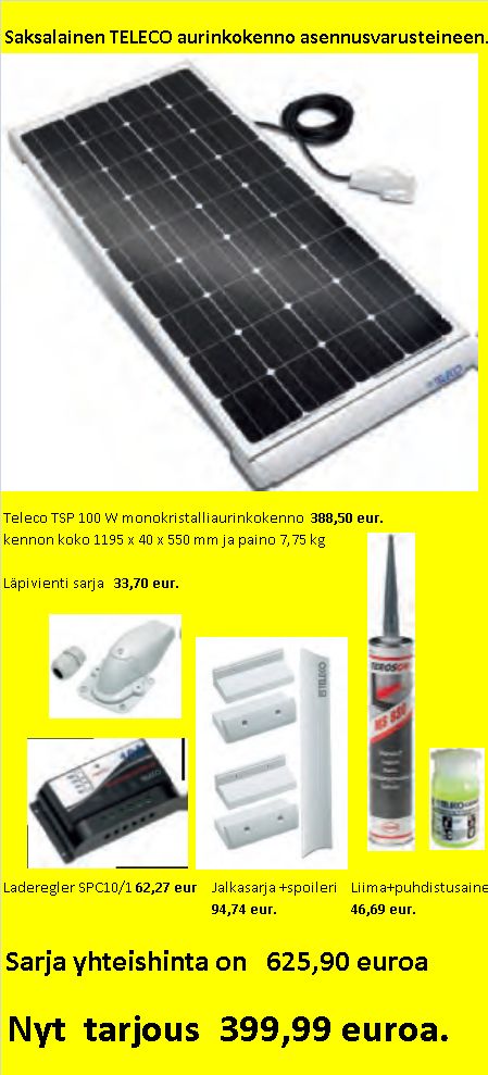Aurinkokenno Teleco TSP 100 W asennustarvikkeineen. - Aurinkokennopaketit - 9983693 - 1