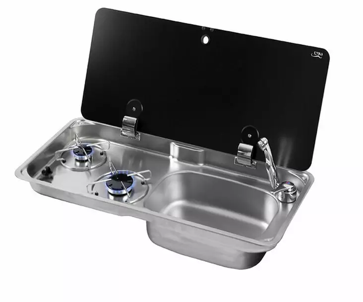 Can keitto/allasyhdistelmä lasikansilla - Kaasuliedet tiskialtaalla  - 9975524 - 1