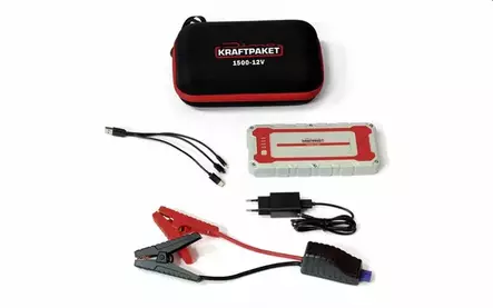 Dino KRAFTPAKET Starthilfe Powerbank 12V 1500A Dino-virtalähde apukäynnistin / tehopankki 12 V 1500 A Tuotteen kuvaus Neljän sarjaan kytketyn akkukennon (4 x 4 250 mAh) tehokkaan tehon ansiosta tämä apukäynnistin saavuttaa 500 A:n käynnisty - Laturit ja virta-asemat - 693106 - 2