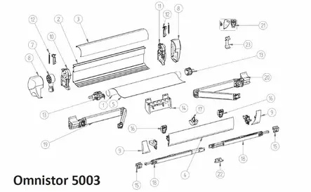 Markiisin Omniistor 5003 valkea etulevyn päätykappaleet vasen ja oikea. -  Varaosaluettelo ja muut tuotteet. - 9997318 - 2