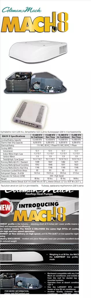 Coleman Mach 8 HP-230 V lämpöpumppu 3,5 KW-15000PTU - Ilmastointi + lämpöpumput - COLEMAN8 - 1