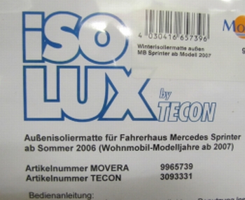 Lämpöpeitto Tecon Mercedes Sprinter ohjaamon ikkunat alk.-07 - Ikkunan lämpösuojat ja väliverhot - 9965739 - 1